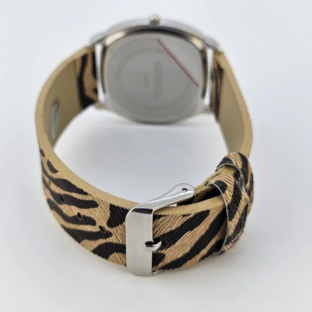 Women's Analog Watch 37MM Cream Dial Animal Print Faux Leather Bands NEW Battery